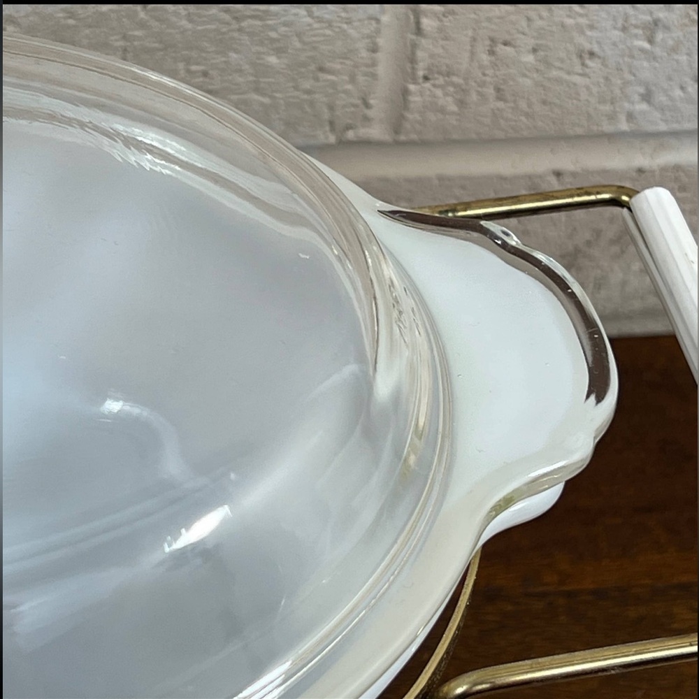 Vintage Mid Century Modern Fire King Casserole Chafing Dish Holder Candle Well - Picture 6 of 7